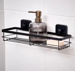 CASA Industria Cesta De Ducha Con Ventosas Negro Hot
