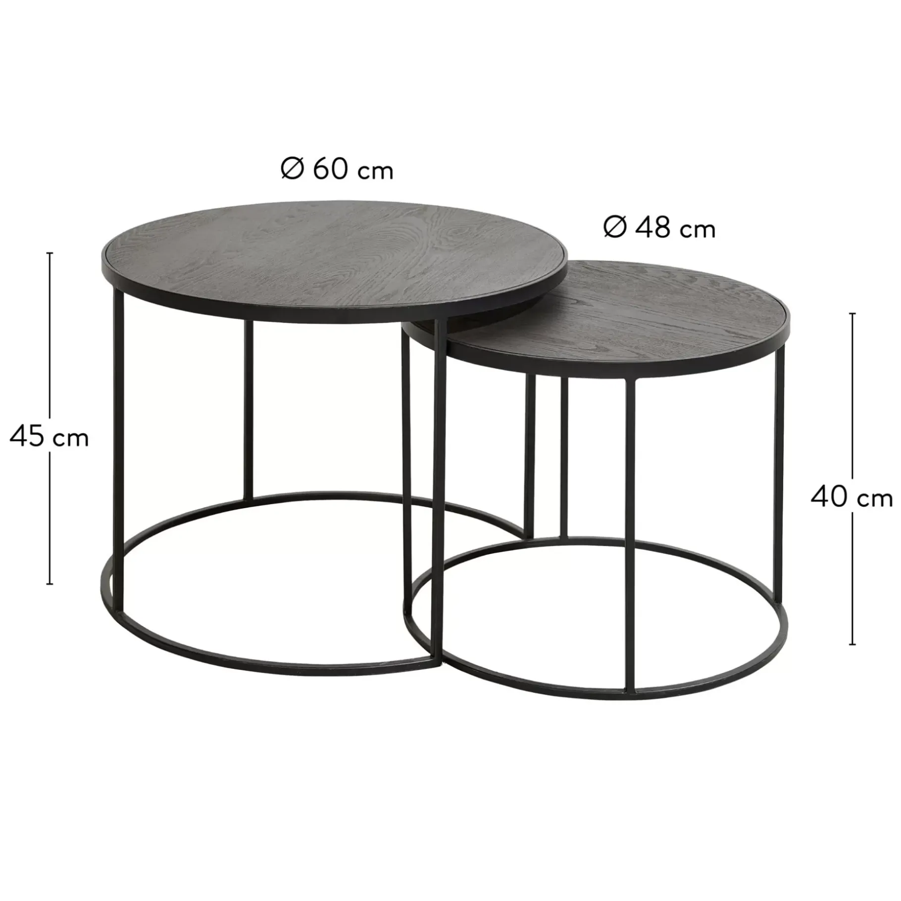 CASA Memphis Mesas Auxiliares Juego De 2 Patas Negro Hot