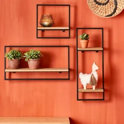 CASA Mix&Match Estanteria De Pared Negro, Natural Hot