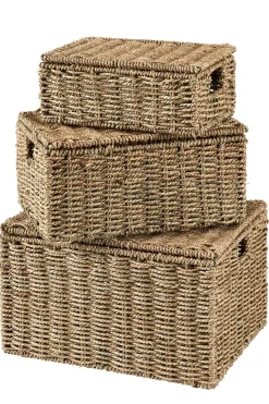 CASA Seagrass Cesta Almacenaje L Con Tapa Natural