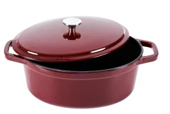 CASA Stew Olla Hierro Fundido Ovalado Rojo Oscuro